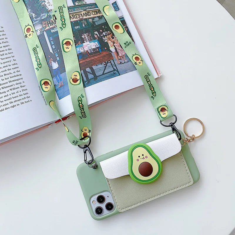 Cartoon Leather Wallet case with Crossbody Necklace Strap