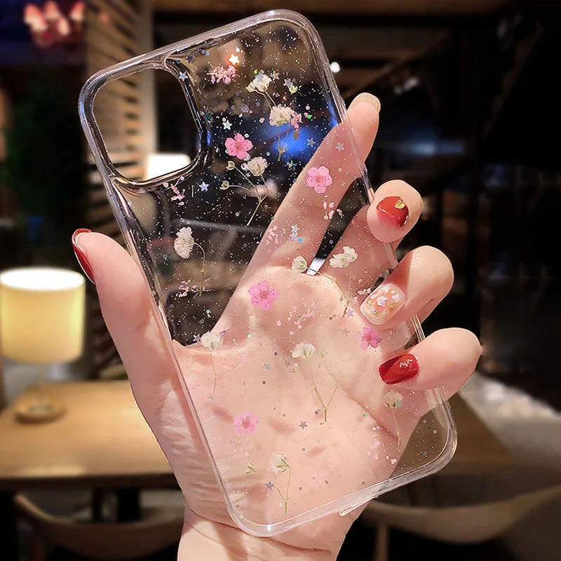 Hot Real Dry Flower Glitter Clear case