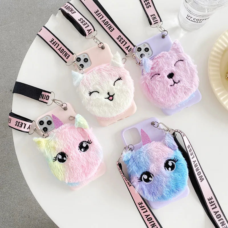 Wallet Plush Fur Cat Unicorn case