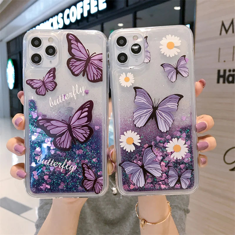 Glitter Butterfly Flower Unicorn Case