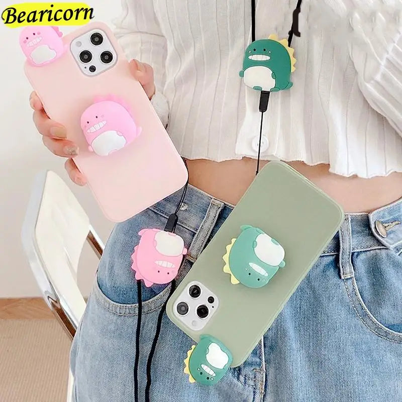 Luxury 3D Cartoon with  Doll Holder Starp Protective Phone Case